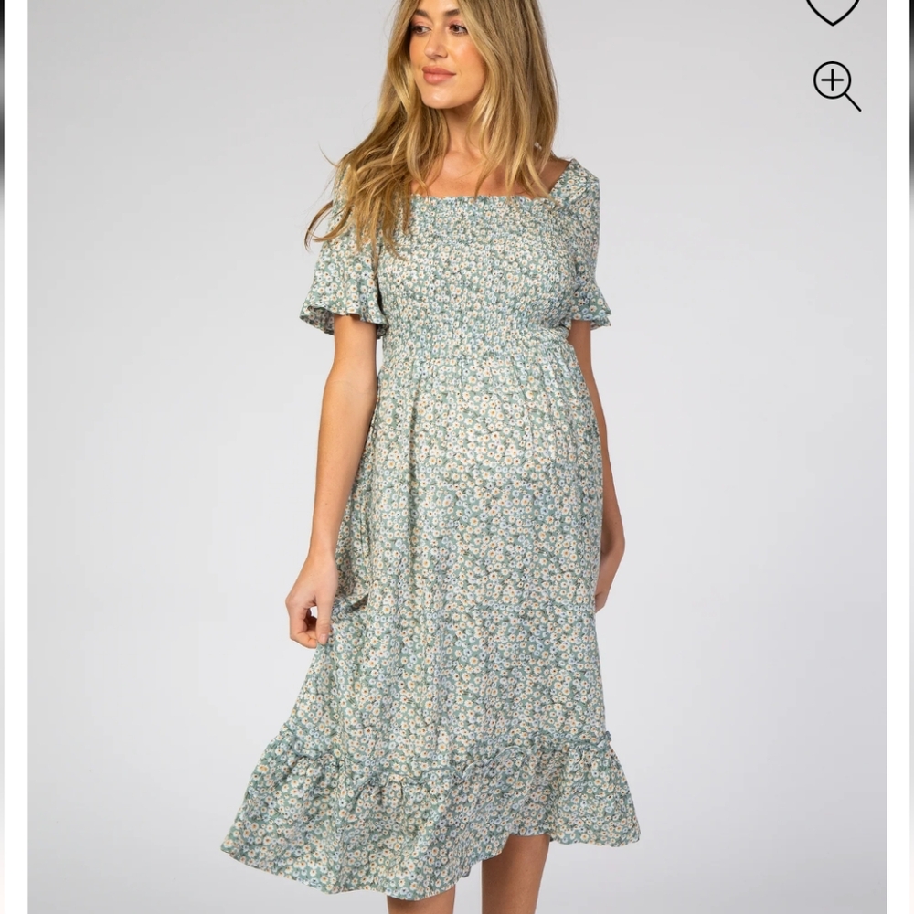 Smocked Floral Short Flutter Sleeve Midi Dress